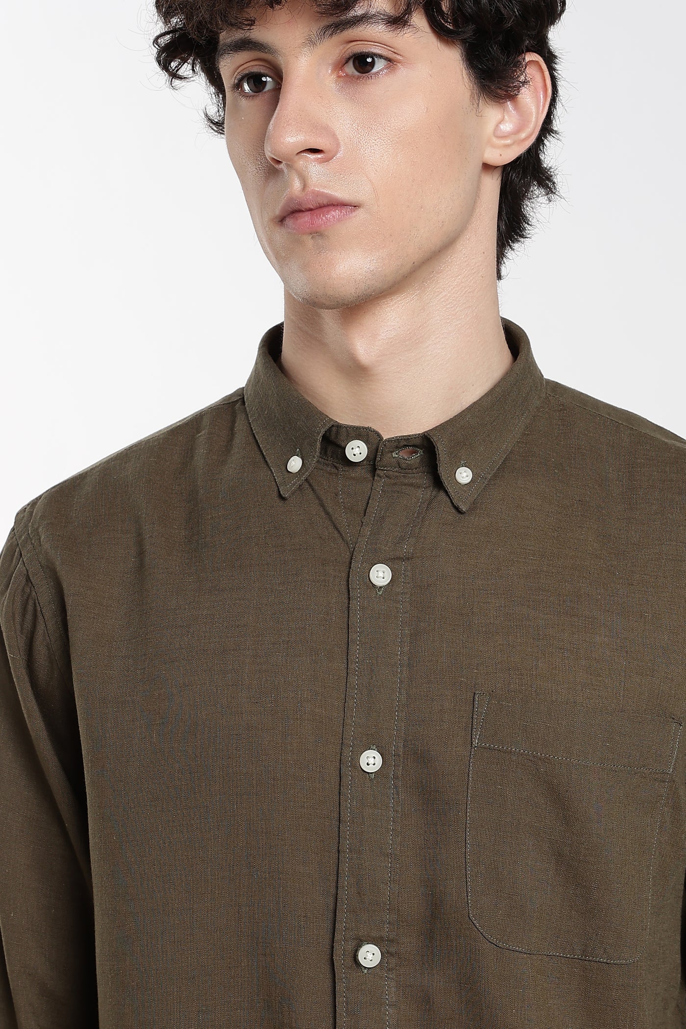 Men's Premium Linen Military Olive Shirt