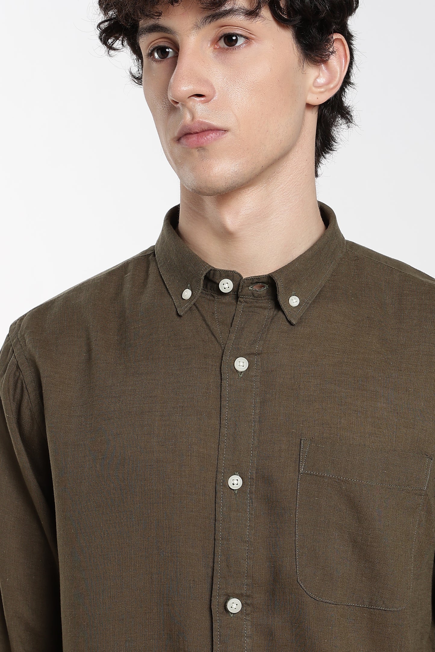 Military Olive Linen  Shirt