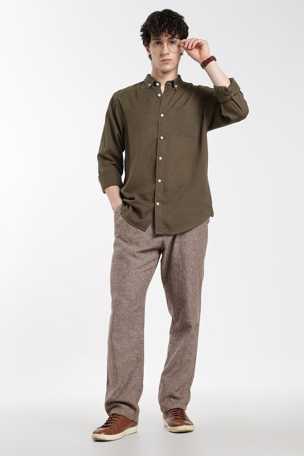 Men's Premium Linen Military Olive Shirt