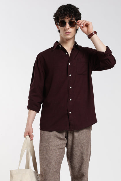 Men's Premium Linen Dark Maroon Shirt