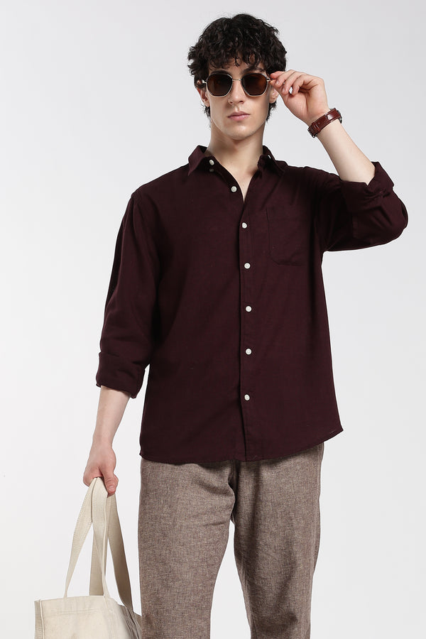 Men's Premium Linen Dark Maroon Shirt