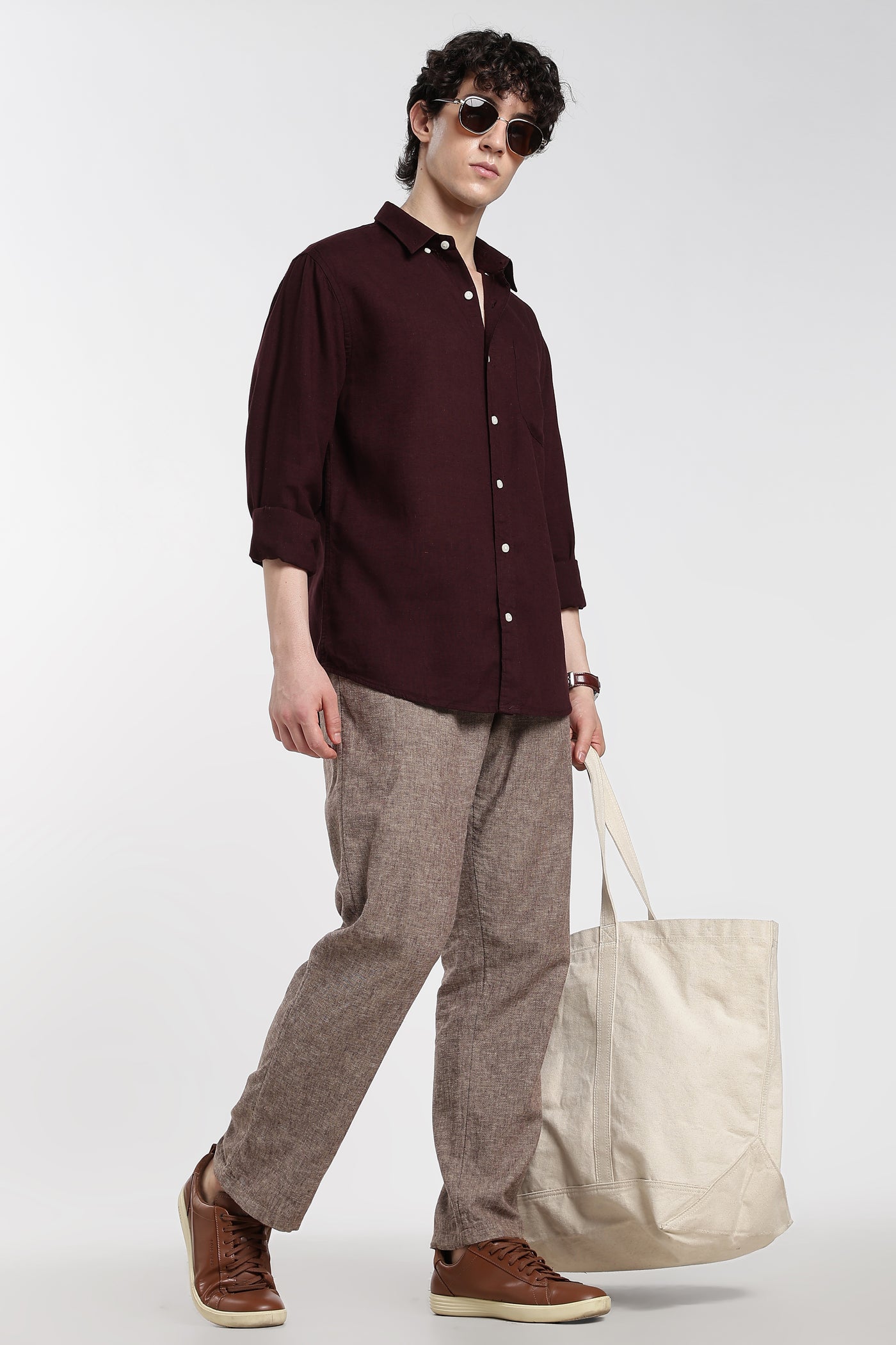 Men's Premium Linen Dark Maroon Shirt