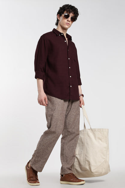 Dark Maroon  Linen Shirt