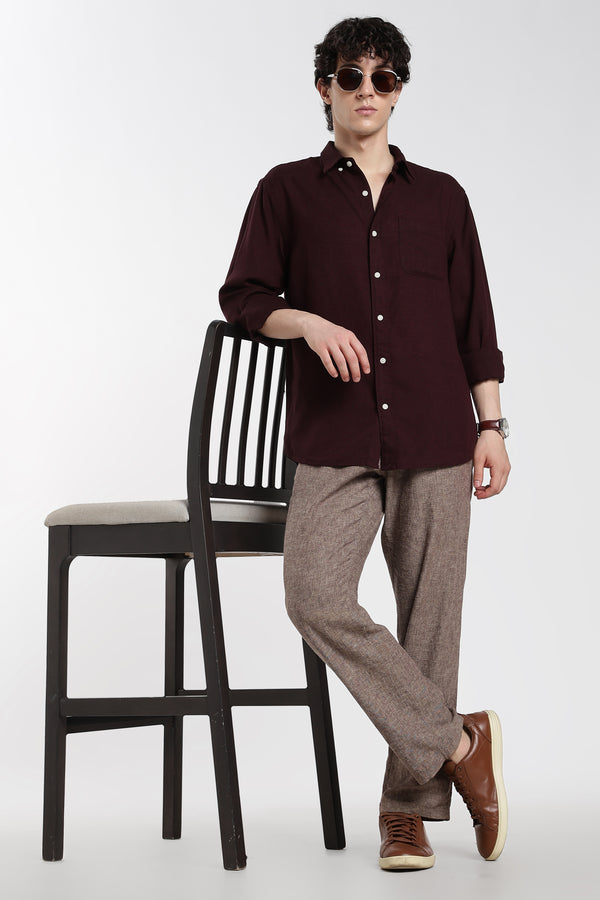 Men's Premium Linen Dark Maroon Shirt