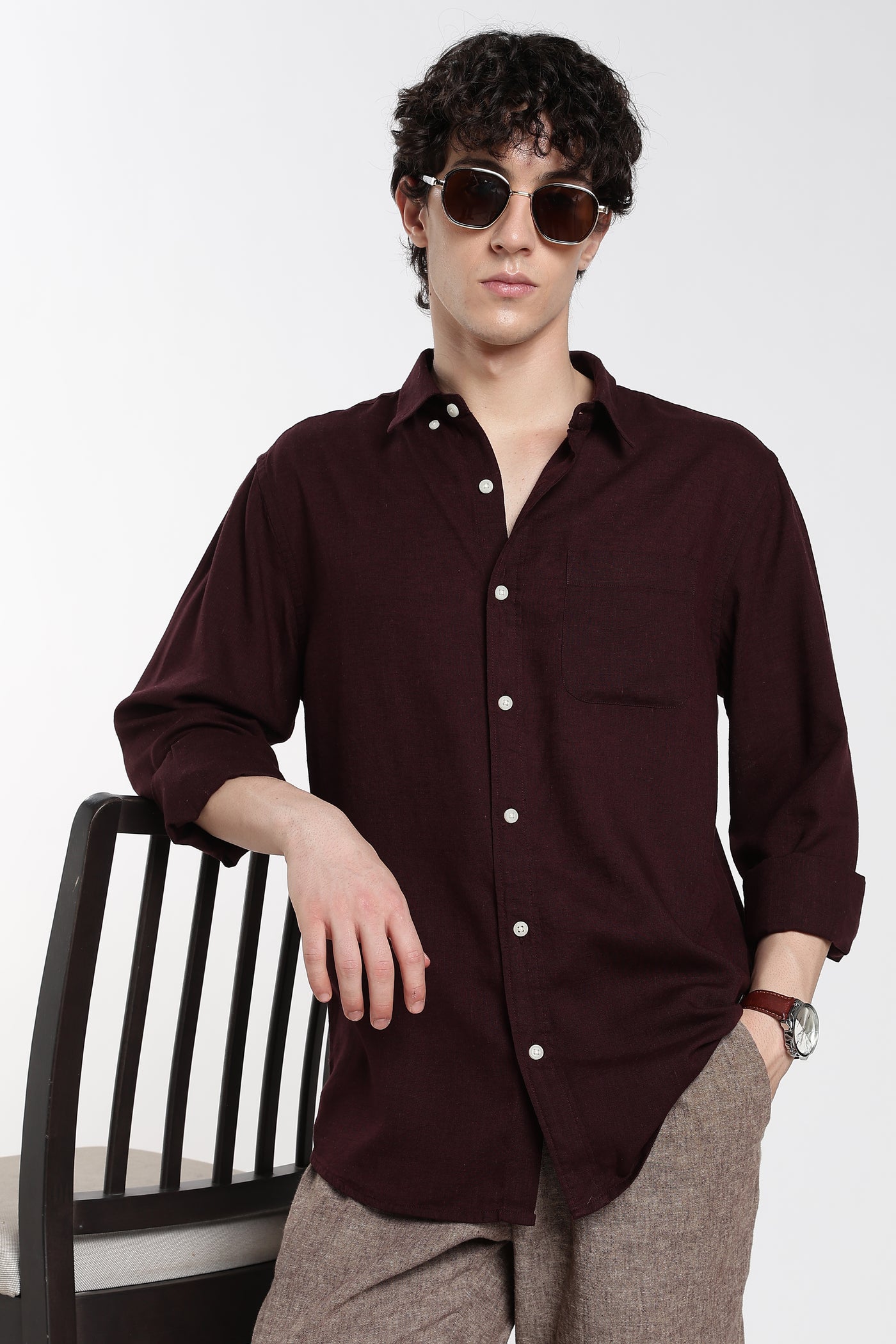 Men's Premium Linen Dark Maroon Shirt